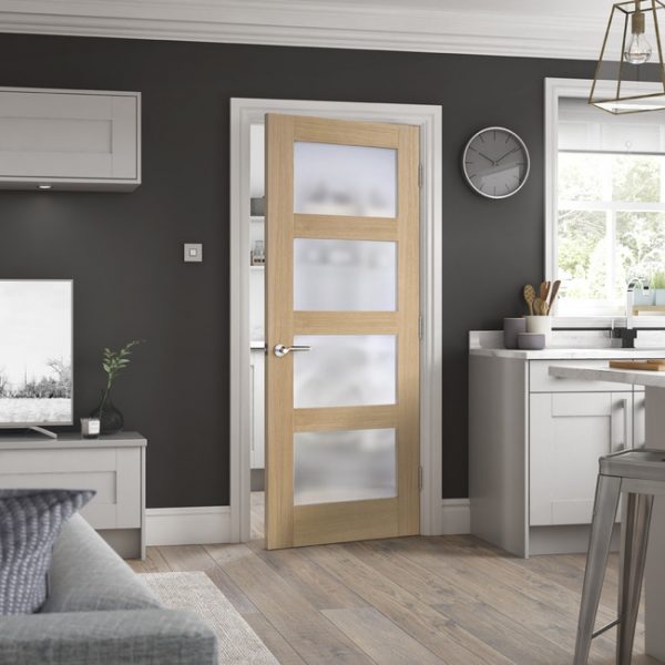 Oak Shaker Glazed 4L Frosted Door - Image 2