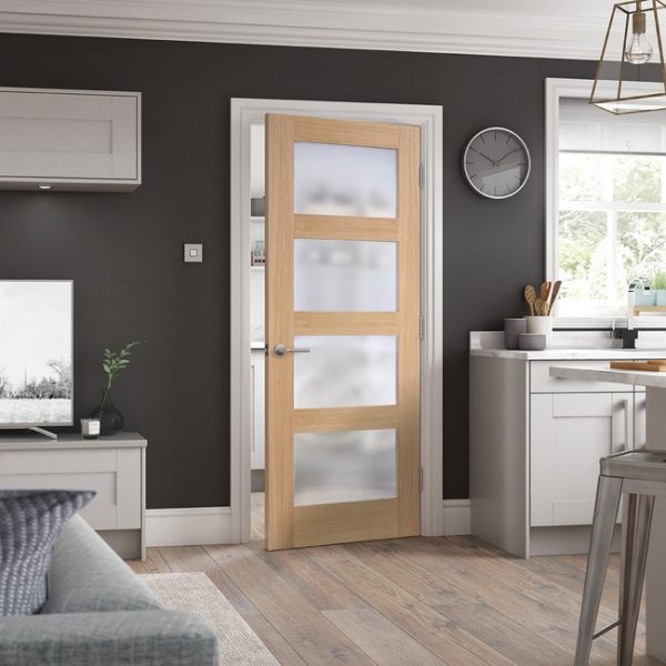 Oak Shaker Glazed 4L Frosted Pre-Finished Door - Image 2